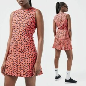 J.Lindeberg Jasmin Print Pleated Golf Dress Sleeveless A-line Large Leopard Prin